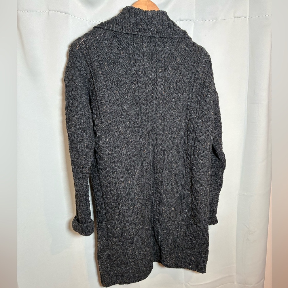 Kilronan Knitwear L‎ Long Irish Aran Cable Knit Cardigan Coat 96% Wool Shawl - Picture 3 of 7
